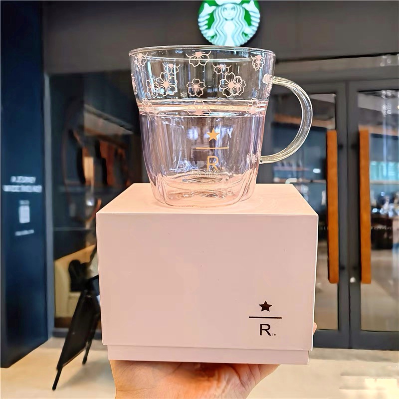 Ly cốc thủy tinh 2 lớp Starbucks Sakura màu hồng dung tích 296ml