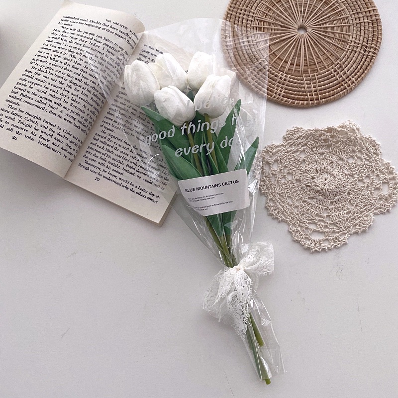 Bó Hoa Tulip Trắng Hồng Vàng 5 Bông Loại 1 Trang Trí Sinh Trang Trí Nhà Cửa - Yori Party