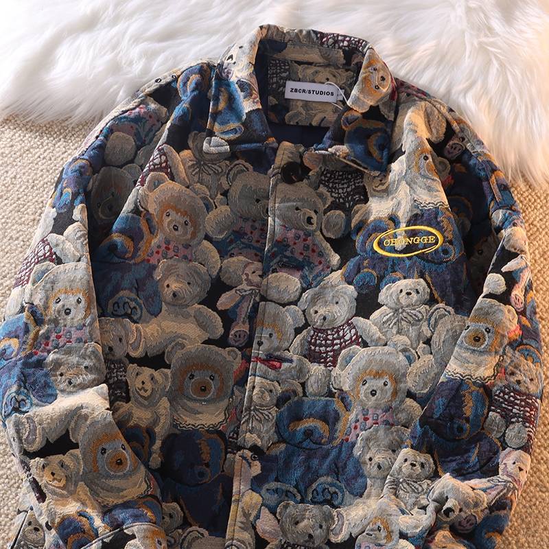 Áo Khoác Bóng Chày Thêu Hình Gấu Phong Cách Retro Mỹ Plus Size Cho Nam Nữ