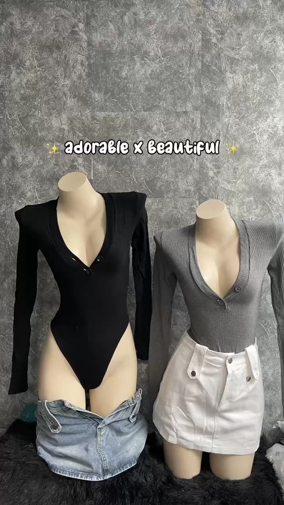 [Ảnh Thật] Bodysuit Thun Gân Tay Dài Đen Xám Nút, Jumpsuit Trơn Sexy Mềm Mại [AdorablexBeautiful] | BigBuy360 - bigbuy360.vn