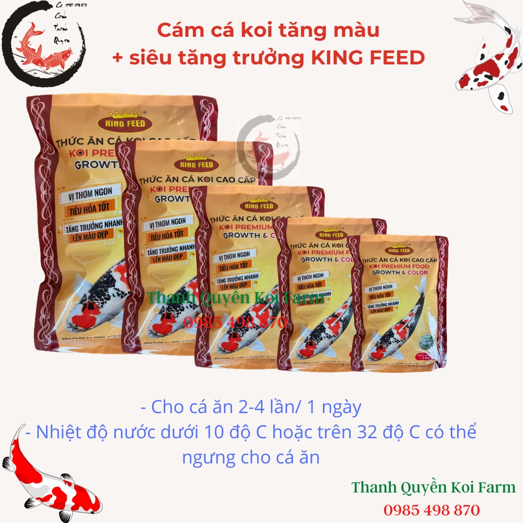 Cám cá koi thức ăn cá koi tăng màu và siêu tăng trưởng KING FEED gói 1kg  Hàng chất lượng cao