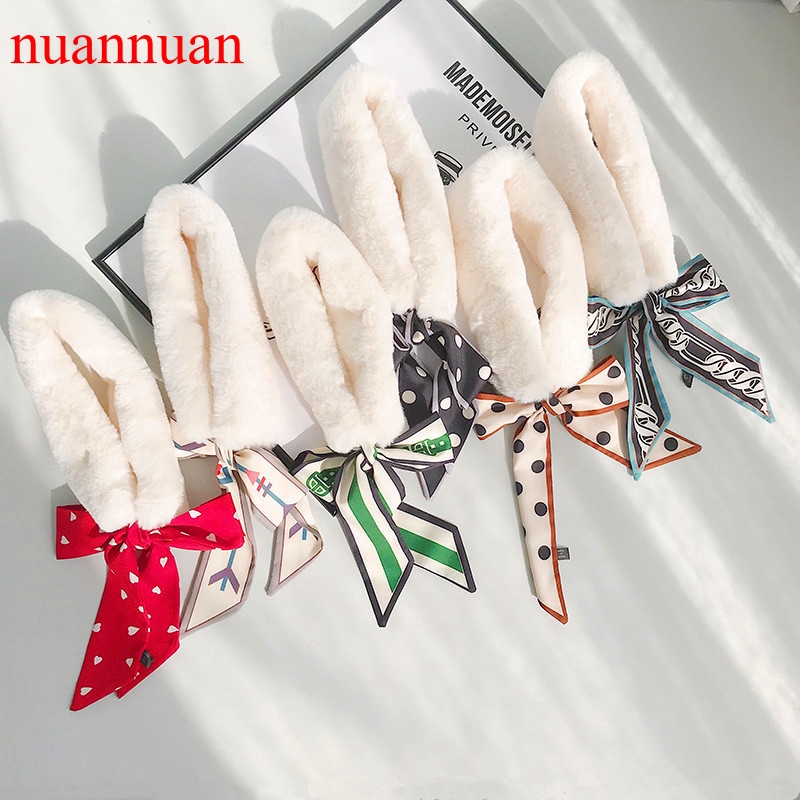 Khăn quàng cổ vải lông thỏ mềm mịn phối lụa xinh xắn cho nữ