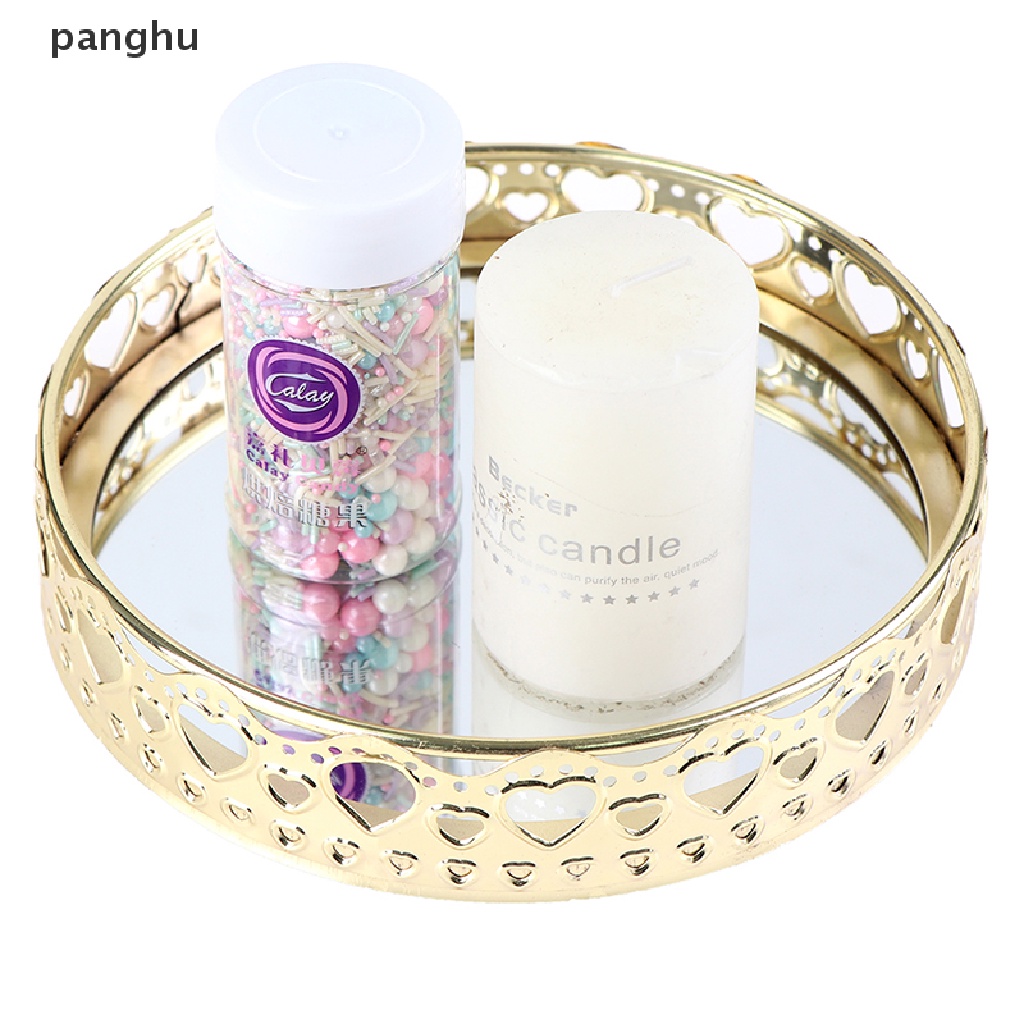 Khay Thủy Tinh Đựng Trang Sức / Mỹ Phẩm Để Bàn Có Gương Tiện Lợi