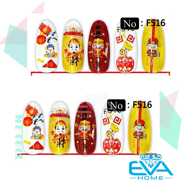 Miếng Dán Móng Tay 3D Nail Sticker Tráng Trí Hoạ Tiết Tết Đón Xuân F516