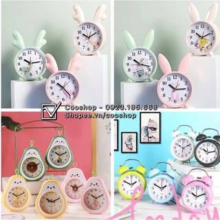 Đồng Hồ Báo Thức Hình Quả Bơ, Hình Con Thỏ, Hình Tai Thỏ, Hình Tai Cừu, Đồng Hồ Báo Thức Hai Chuông Lớn