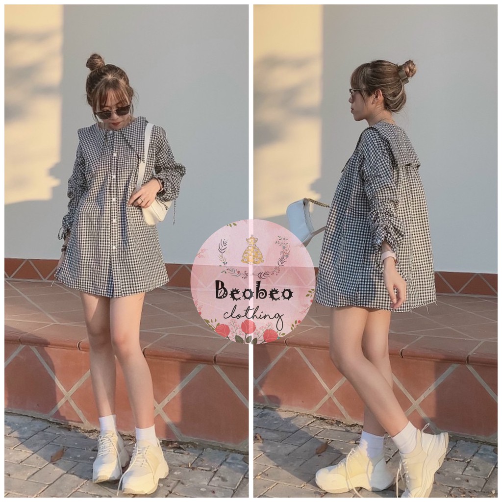 Áo sơ mi oversize cổ thuỷ thủ rút dây tay phồng ulzzang