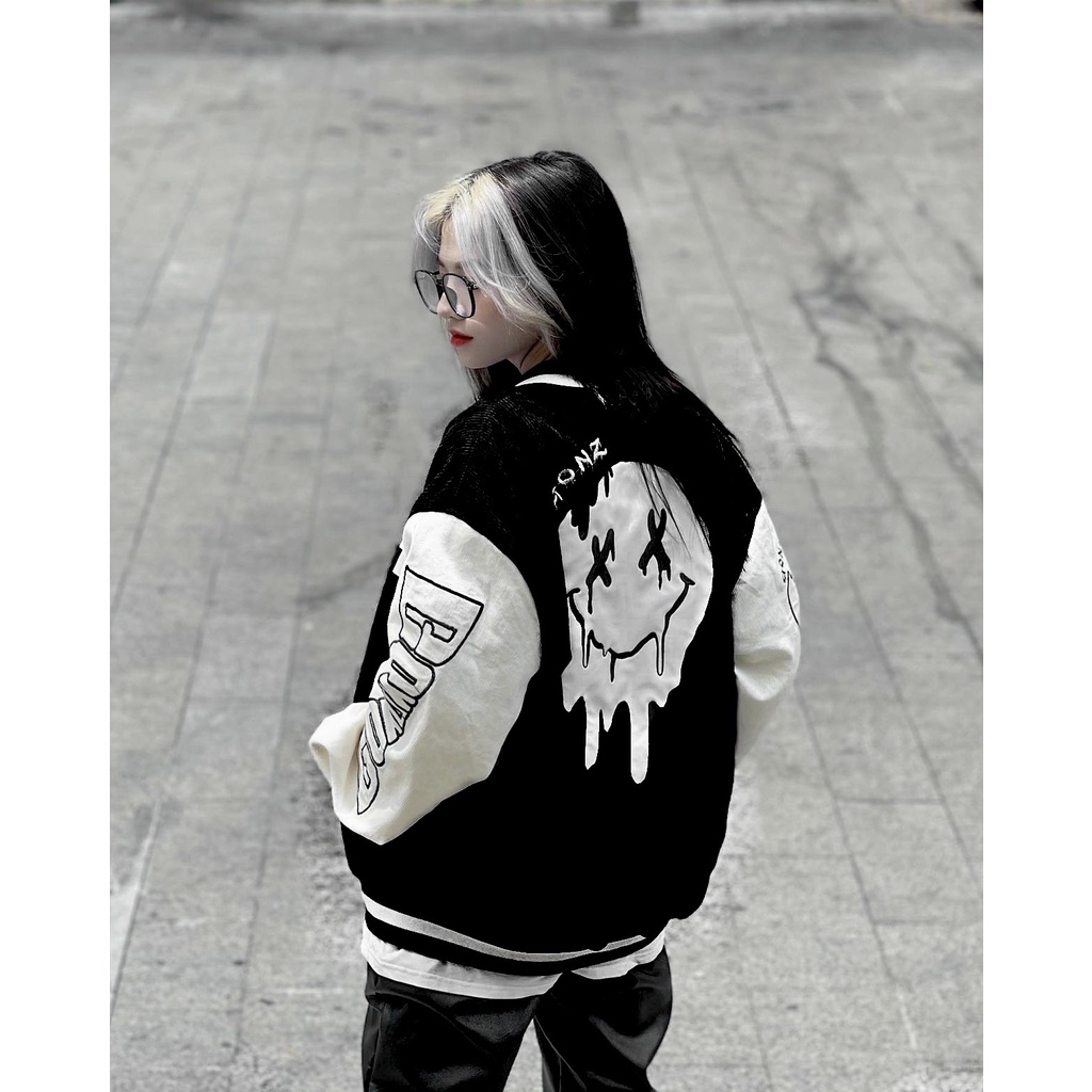 Varsity jacket Gonz Black V13 nỉ 2 lớp form rộng, áo bomber unisex gonz phong cách