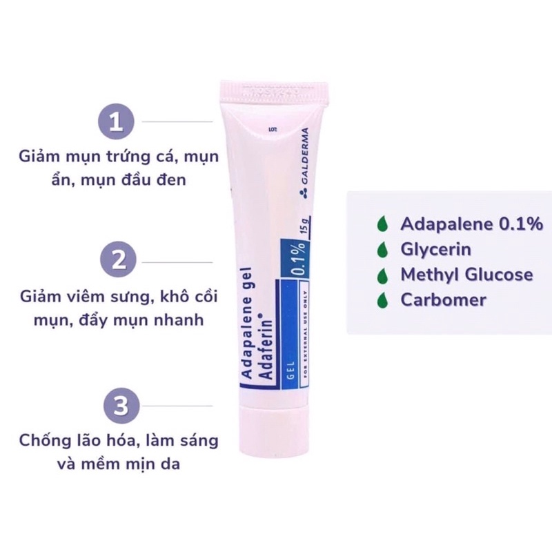 Differin Gel  Adapalene giảm mụn ẩn mụn trứng cá mụn đầu đen cực tốt