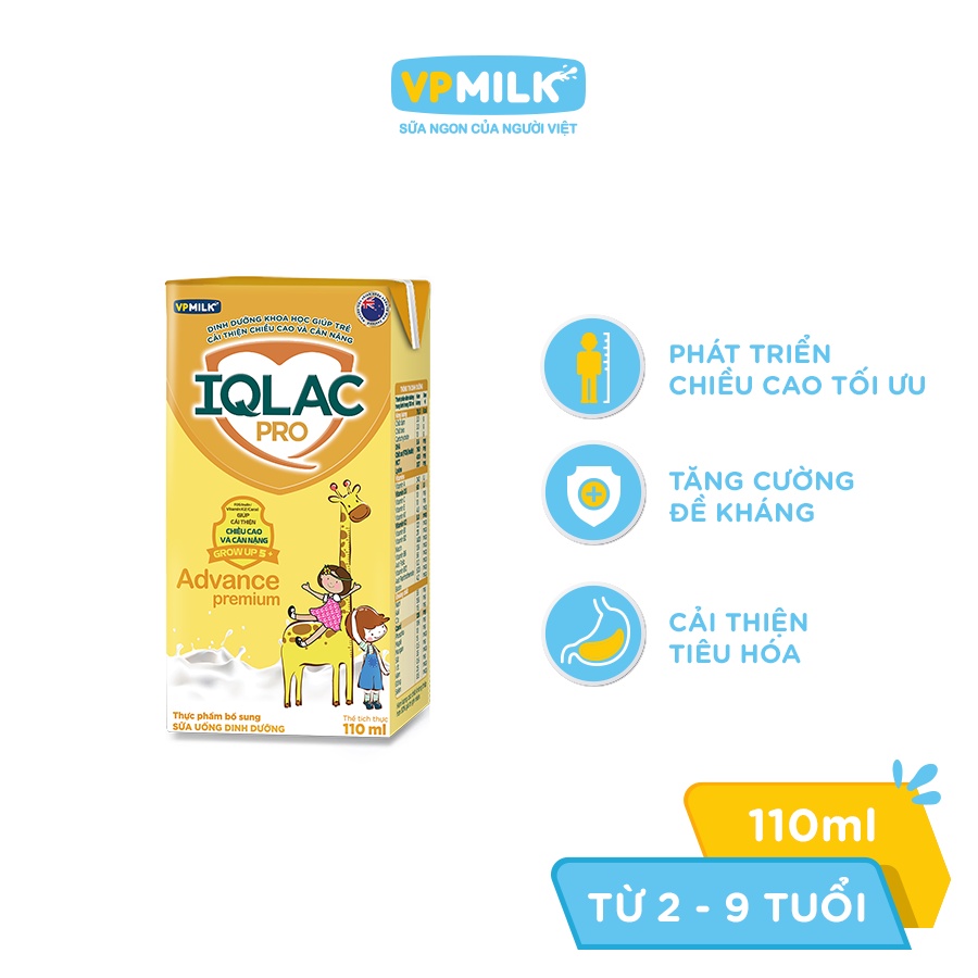 [Mã BMLTA50 giảm 10% đơn 99K] Combo 4 lốc sữa bột pha sẵn VPMilk IQLac Pro advance premium hộp 110ml (lốc 4 hộpx4)