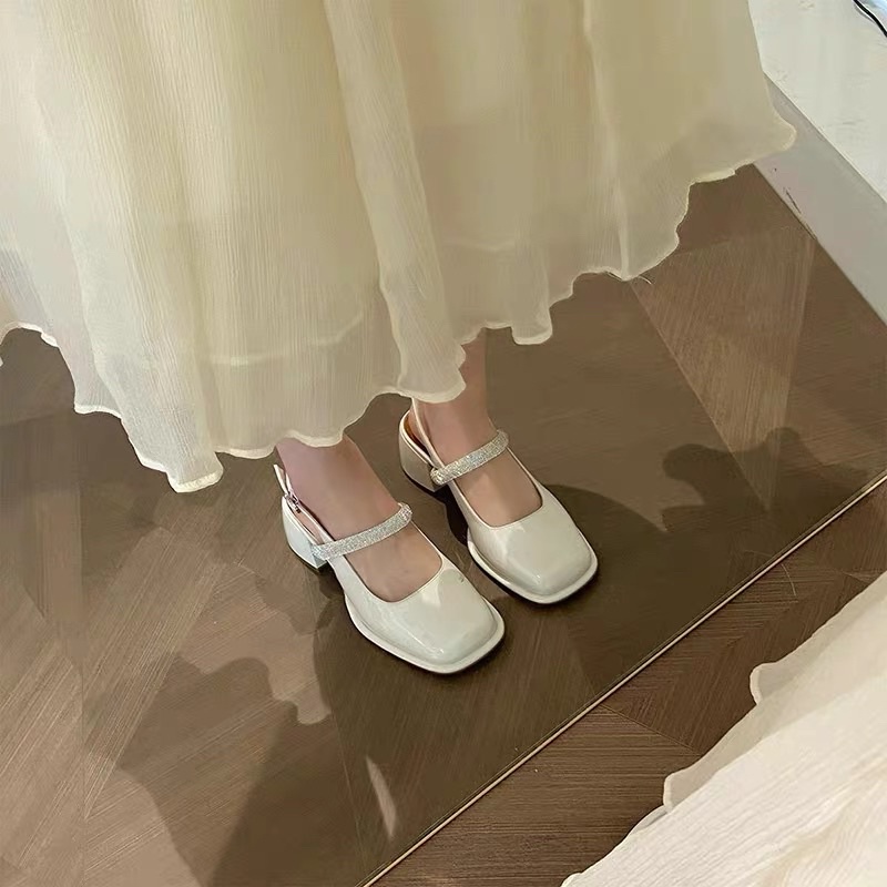 Giày búp bê hở gót đế cao, giày đế cao 3p 5p quai ngang bít mũi