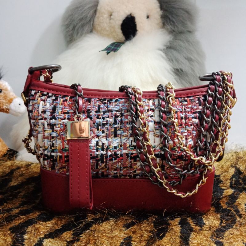 🐩Túi xách Dáng Hobo size 20🐩màu đỏ da thật phối dạ