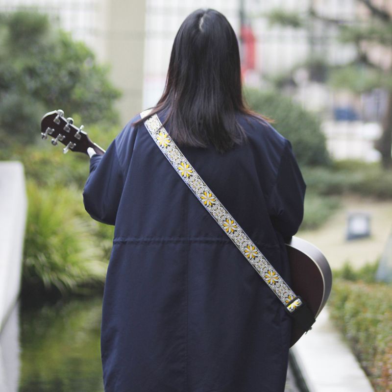 Dây Đeo Đàn Guitar Điện Acoustic Đan Bằng Vải Thêu Họa Tiết Hoa Cổ Điển