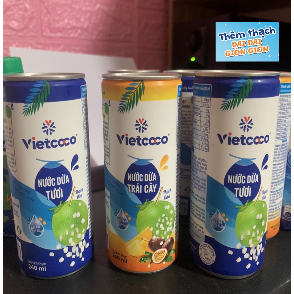 1 thùng (24 Lon )Nước Dừa xiêm tươi  Vietcoco - Có Thạch Dừa