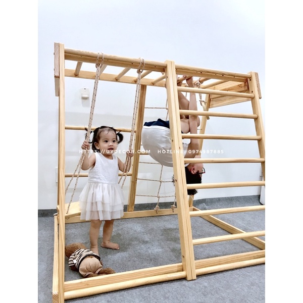 Cầu Trượt Cho Bé, Đồ Chơi, Trò Chơi Vận Động, Cầu Trượt Xích Đu Cho Bé Uydecor Gỗ Nhập Khẩu, Xà Đu Đa Năng
