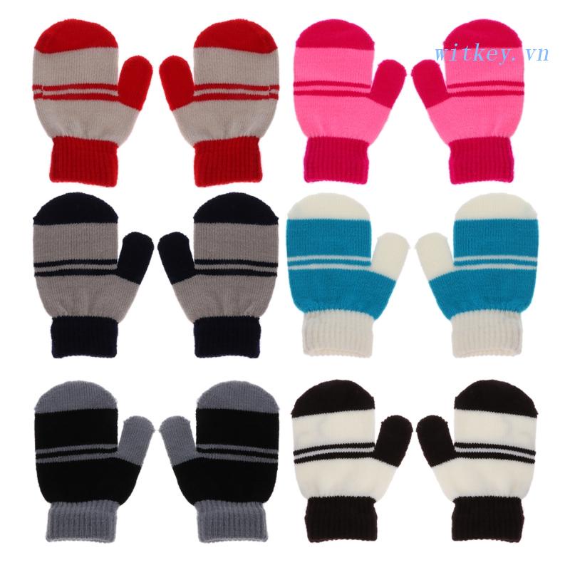 Găng Tay Đan Len Co Giãn Giữ Ấm Mùa Đông Dễ Thương Cho Bé Trai + Gái