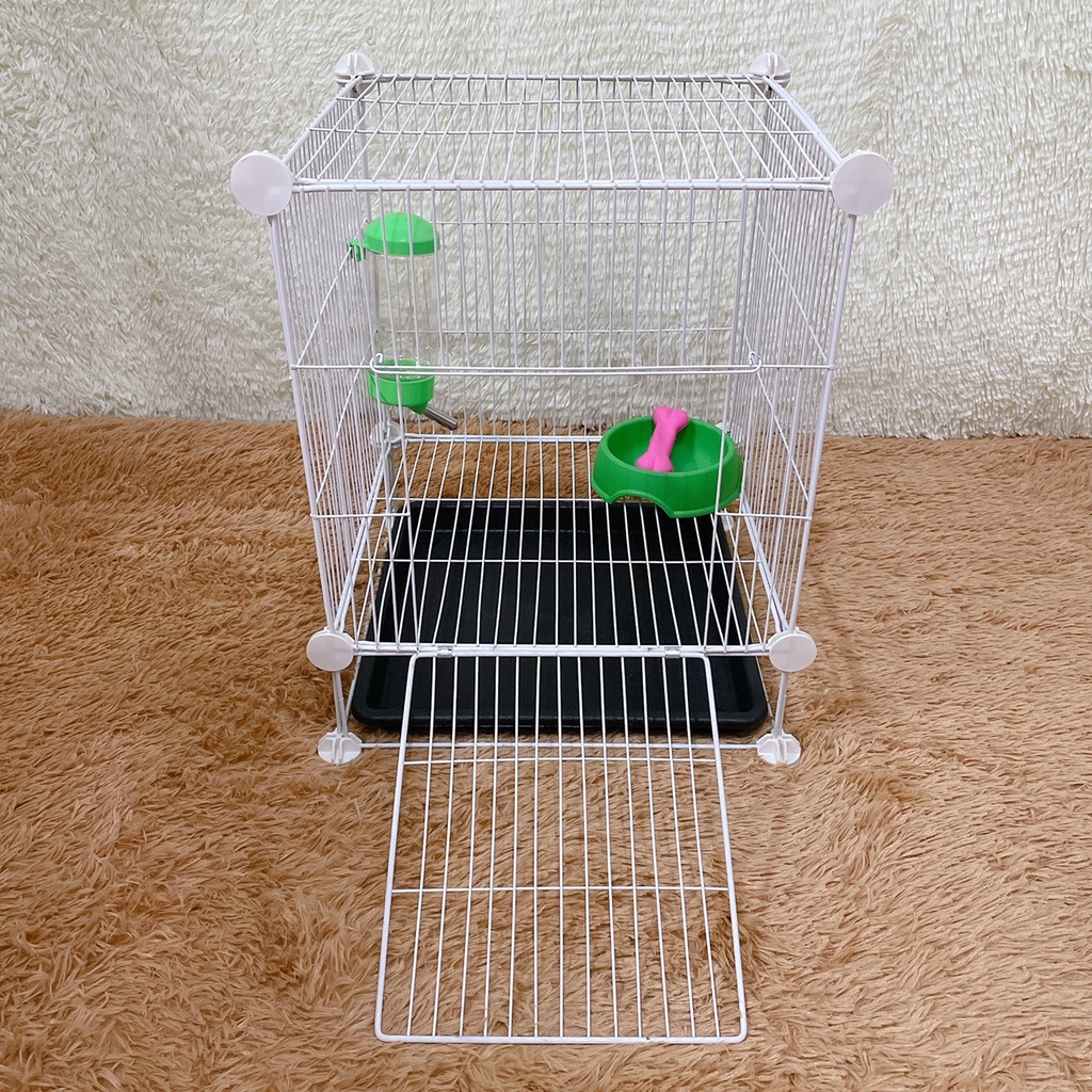&lt; Tặng Dây Rút &gt; COMBO Chuồng Chó 2 ô bằng lưới sắt - có chân - kèm khay vệ sinh ( kích thước 72x37x47cm)