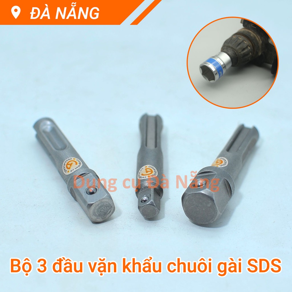 Bộ 3 đầu vặn khẩu chuôi gài SDS thép CR40 1/2 1/4 3/8inch