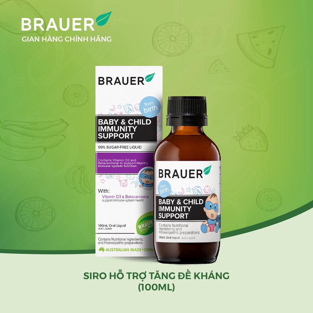 Siro BRAUER Baby & Child Immunity Support - Hỗ trợ Tăng cường Hệ miễn dịch & Đề kháng (100ml)