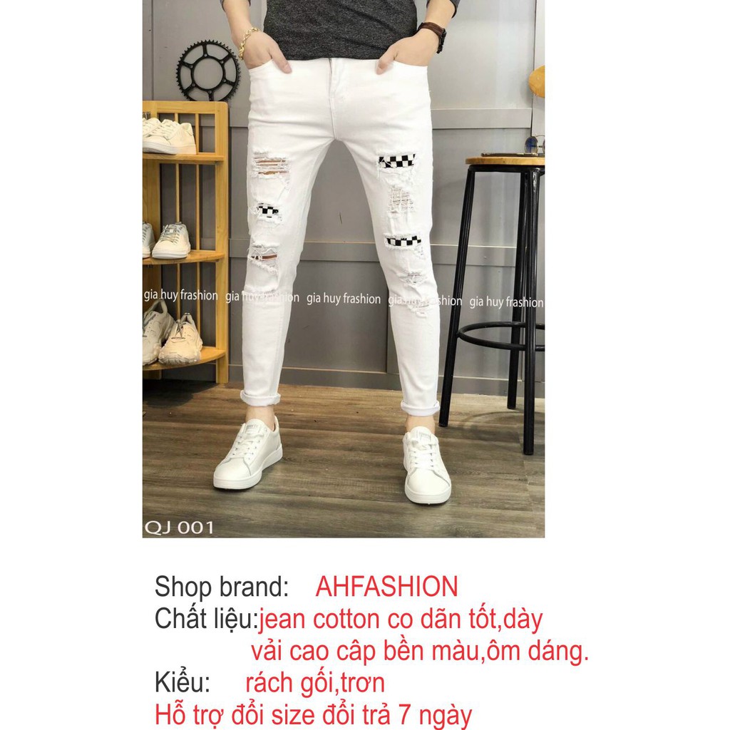 Quần jean nam trắng rách gối chất bò co giãn cao cấp mẫu mới nhất AHFASHION | BigBuy360 - bigbuy360.vn