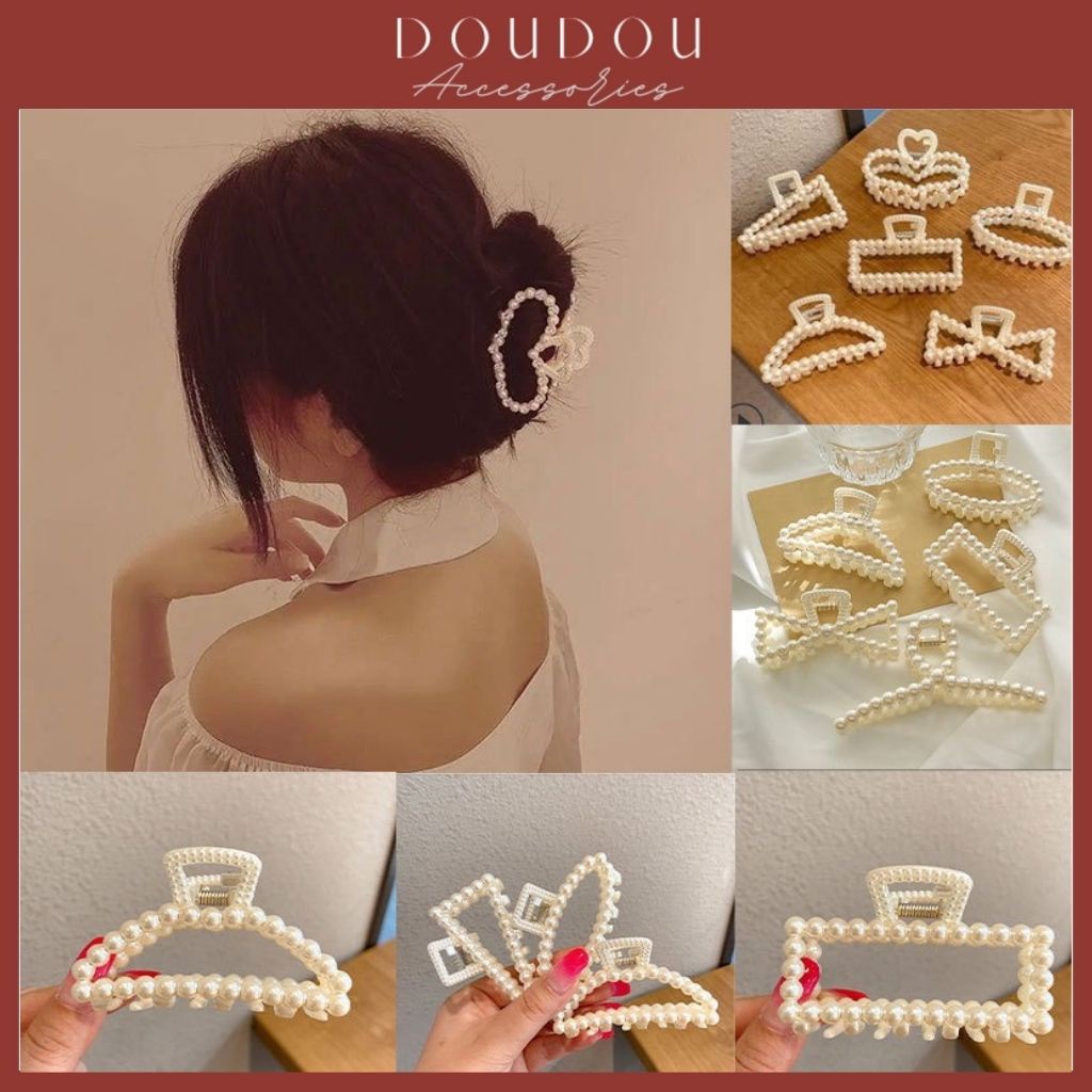Phụ kiện kẹp tóc xinh DOUDOU Kẹp càng cua Hàn Quốc cỡ lớn Cặp tóc ngọc trai nhân tạo ZJ014