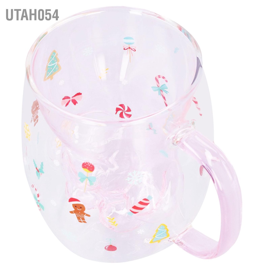 Utah054 Double Wall Cat Coffee Mugs Borosilicate Glass Dễ thương Paw Cup Cốc sữa Giáng sinh 250ml