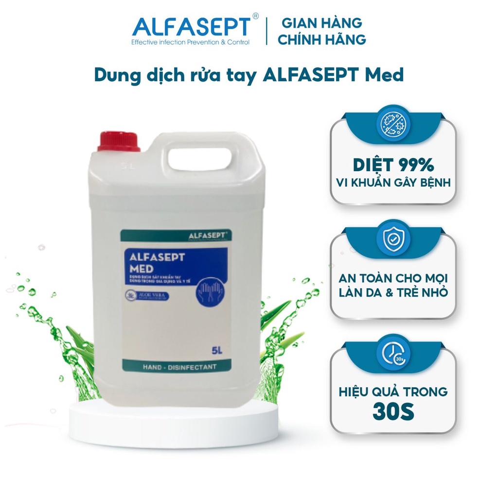 Dung Dịch Rửa Tay ALFASEPT Med Giúp Diệt Khuẩn Toàn Diện, Nhanh Chóng Với Hệ Phức Hợp Chất Dưỡng Ẩm Can 5L