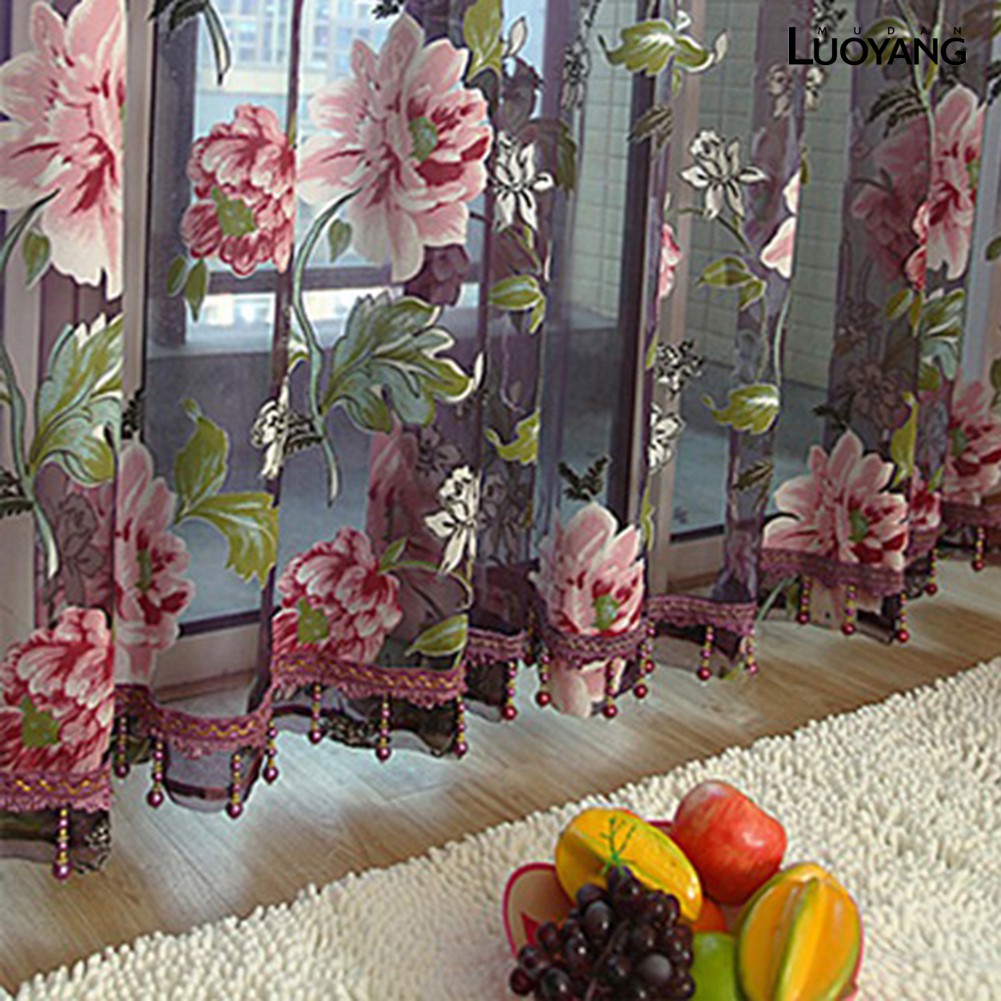 Rèm Cửa Sổ In Hoa Mẫu Đơn Bằng Vải Tulle