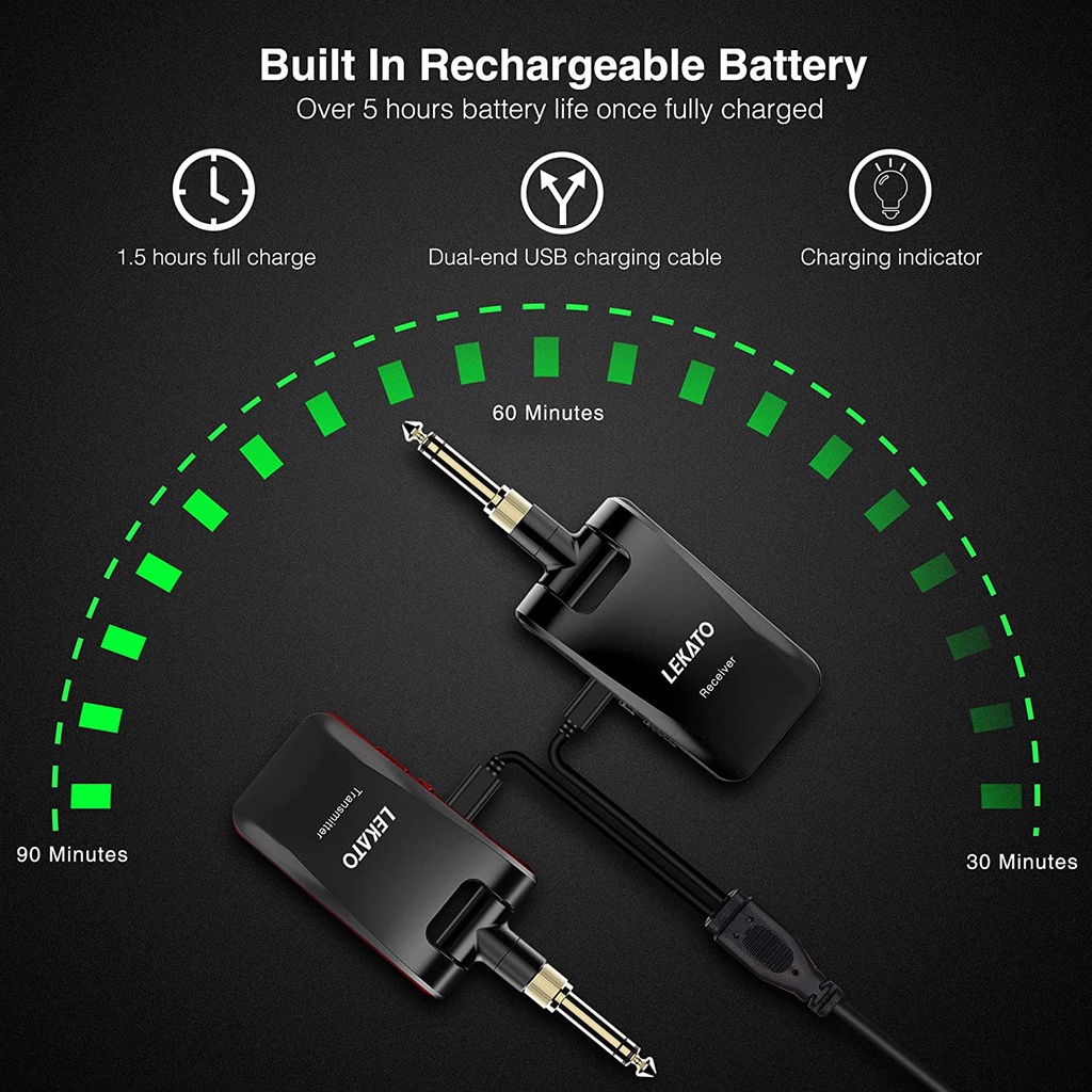 Bộ thu phát bluetooth LEKATO tín hiệu không dây đàn Guitar Lekato WS-60 2 trong 1 với 6 kênh 2.4GHz