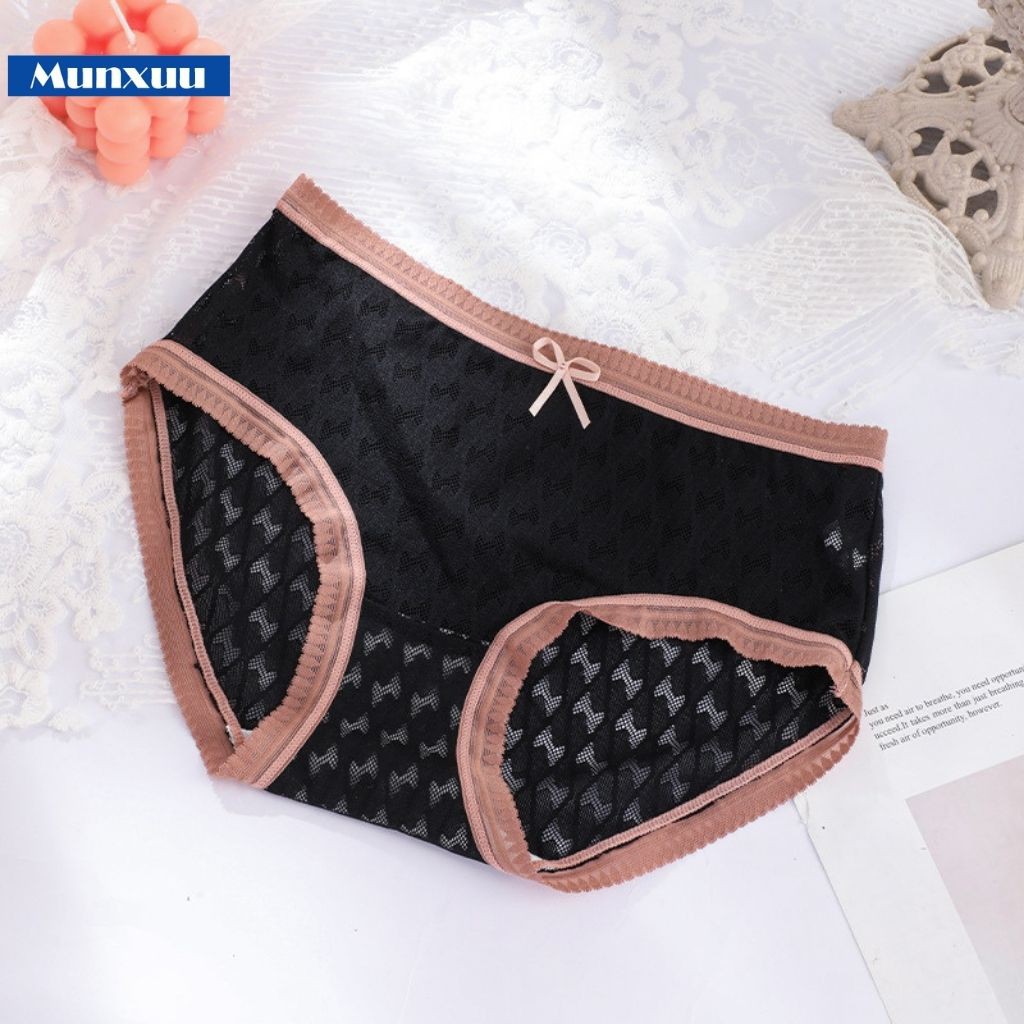 Quần lót nữ Cotton cao cấp phối ren nơ nhẹ nhàng, chật liệu co dãn thoáng khí – MUNXUU QC62