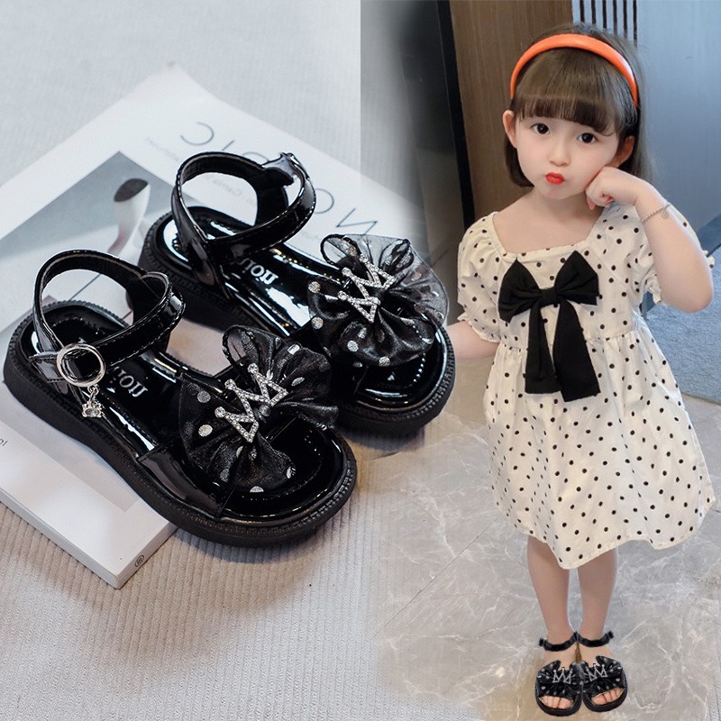 Sandal đính nơ kèm vương miện cho bé gái mẫu hot 2022 - Hàng Quảng Châu Cao Cấp (K63)
