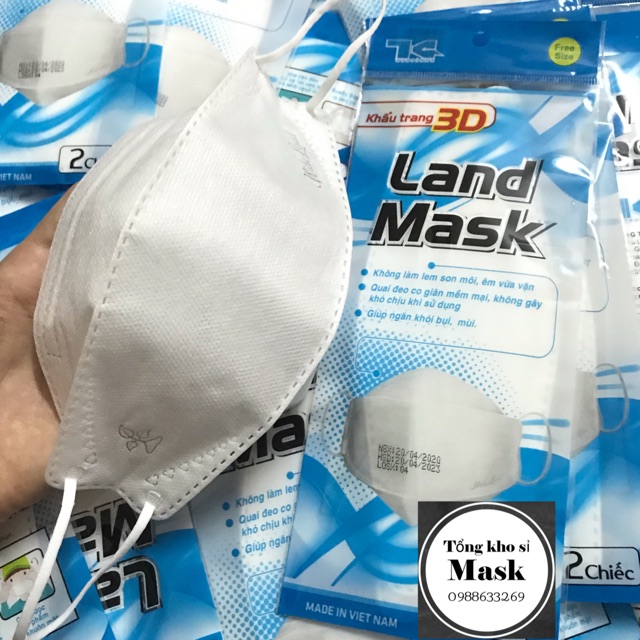 Freeship 50k - Khẩu trang 3D Land Mask ngăn khói bụi vi khuẩn túi 2 cái