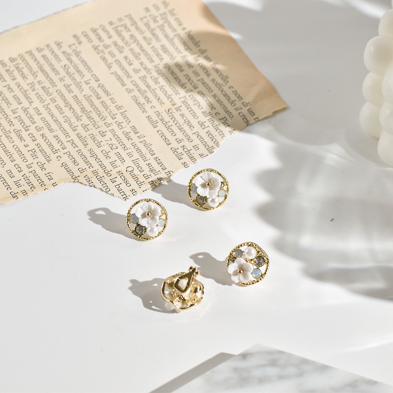 Khuyên tai kẹp không bấm lỗ chốt cố định K078 bằng hợp kim mạ vàng hình tròn bông hoa dáng ngắn Leous Accessories