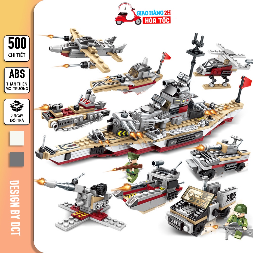 Bộ đồ chơi lego Tàu Chiến hạm hải quân gồm Thuyền Thiết Giáp Hạm, Máy Bay