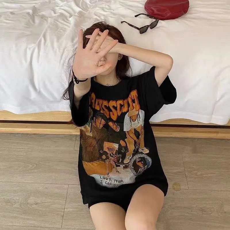 Áo Thun Tay Ngắn Cổ Tròn Form Rộng In Họa Tiết Cá Tính