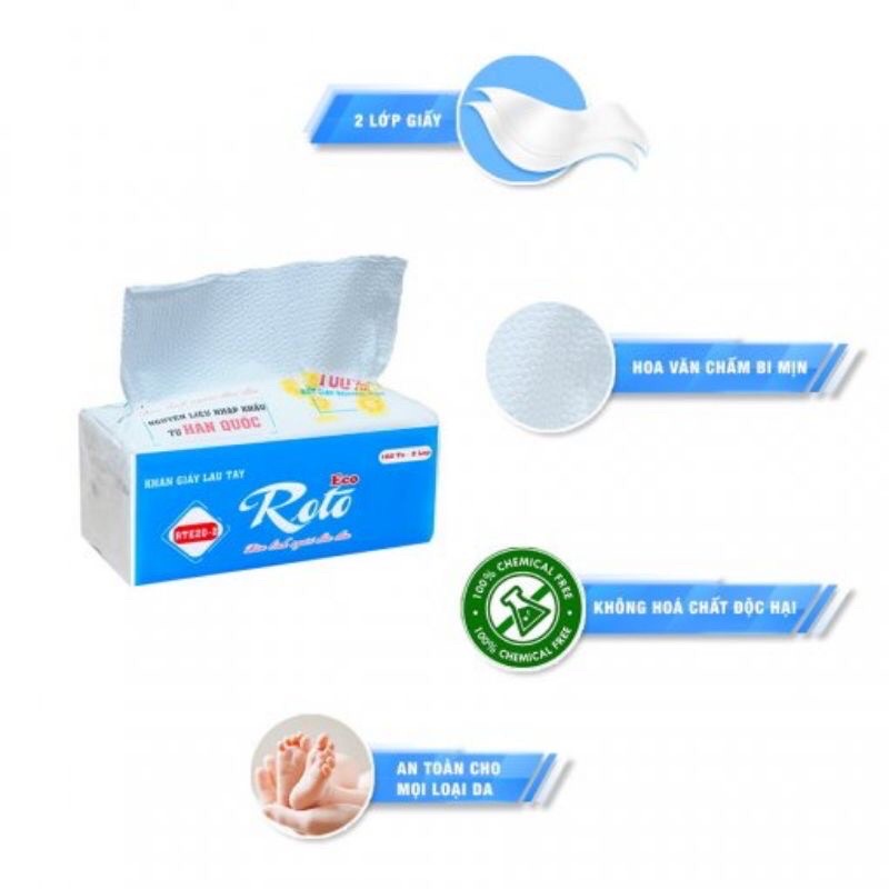[Giá hủy diệt] Khăn giấy lau tay ROTO ECO, 100% bột giấy nguyên sinh nhập từ Hàn quốc, lau tay lau b