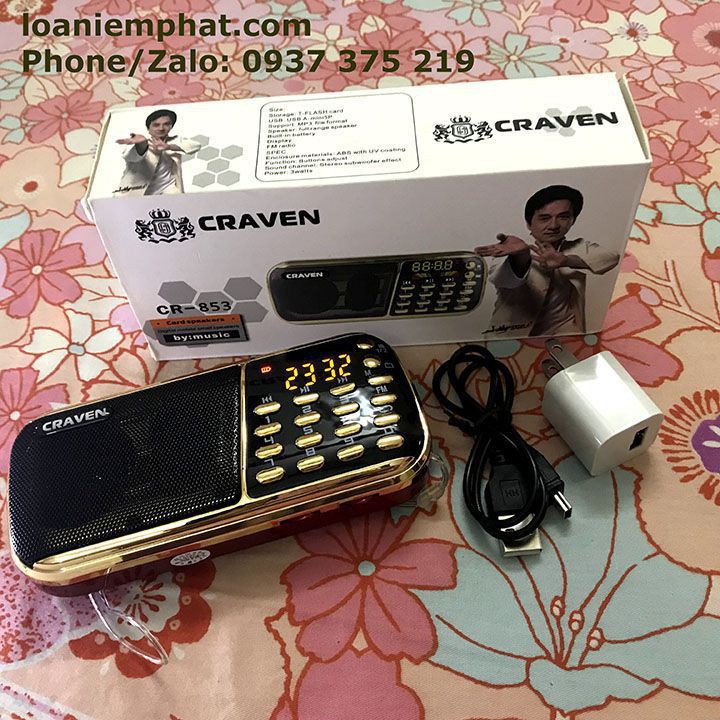 Loa Craven CR-853 3 PIN nghe cực lâu, nghe nhạc thẻ nhớ, USB, FM Chính Hãng