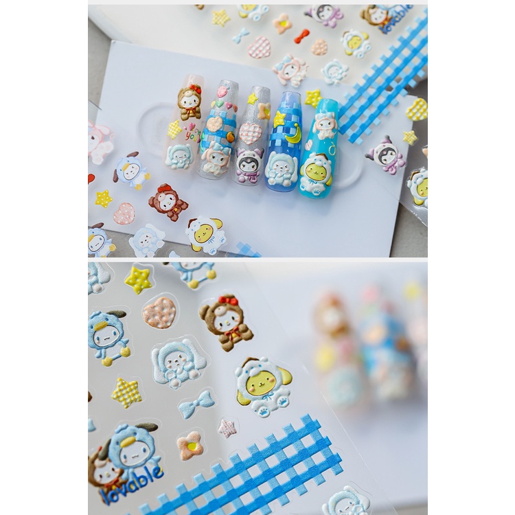 Sticker Dán Móng Tay Hình Mèo Kitty Kuromi Hello Kitty