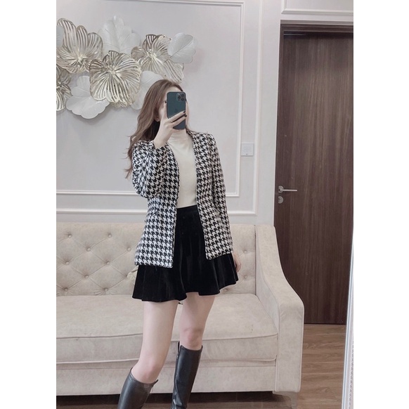 Áo thiết kế blazer dạ ziczac khoác ngoài hàng hai lớp cực sang chảnh