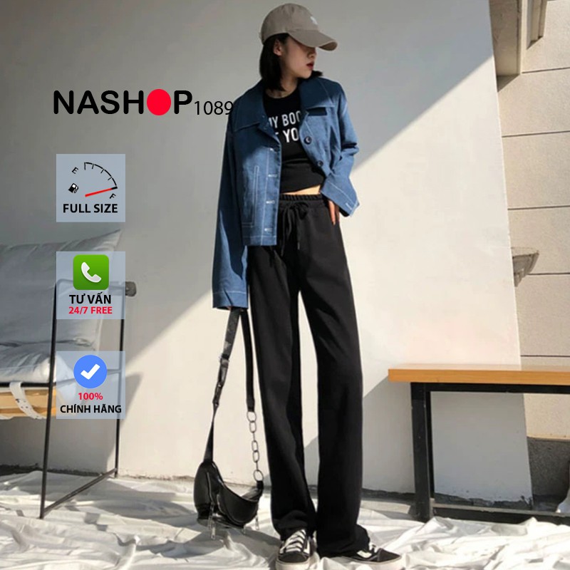 Quần ống rộng nữ cạp chun quần culottes chất da cá quần Nỉ Thun Ống Rộng Nam Nữ Unisex Ulzzang Nashop