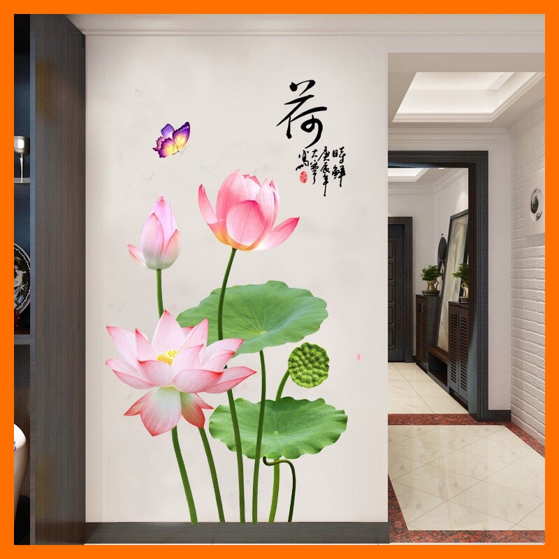 Decal dán tường hoa sen GS9663 trang trí phòng khách, phòng ngủ