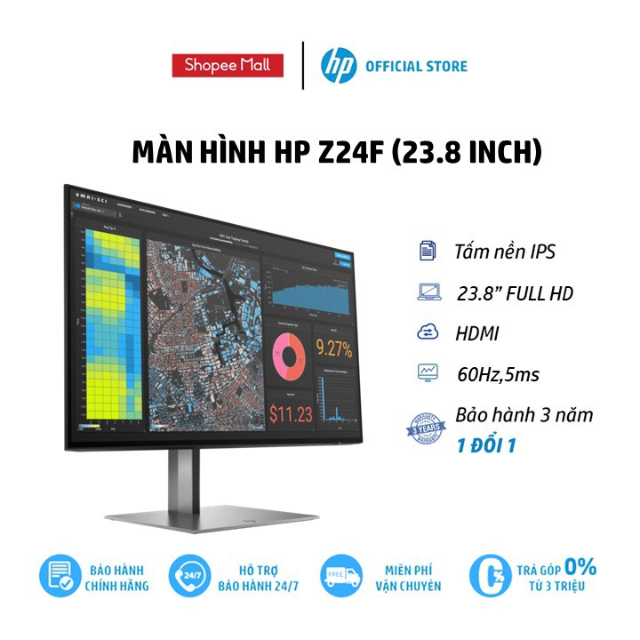 [Mã ELMALL1TR giảm 5% đơn 3TR] Màn hình vi tính HP Z24f 23.8 inch G3 FHD Display,3Y WTY_3G828AA - Hàng chính hãng