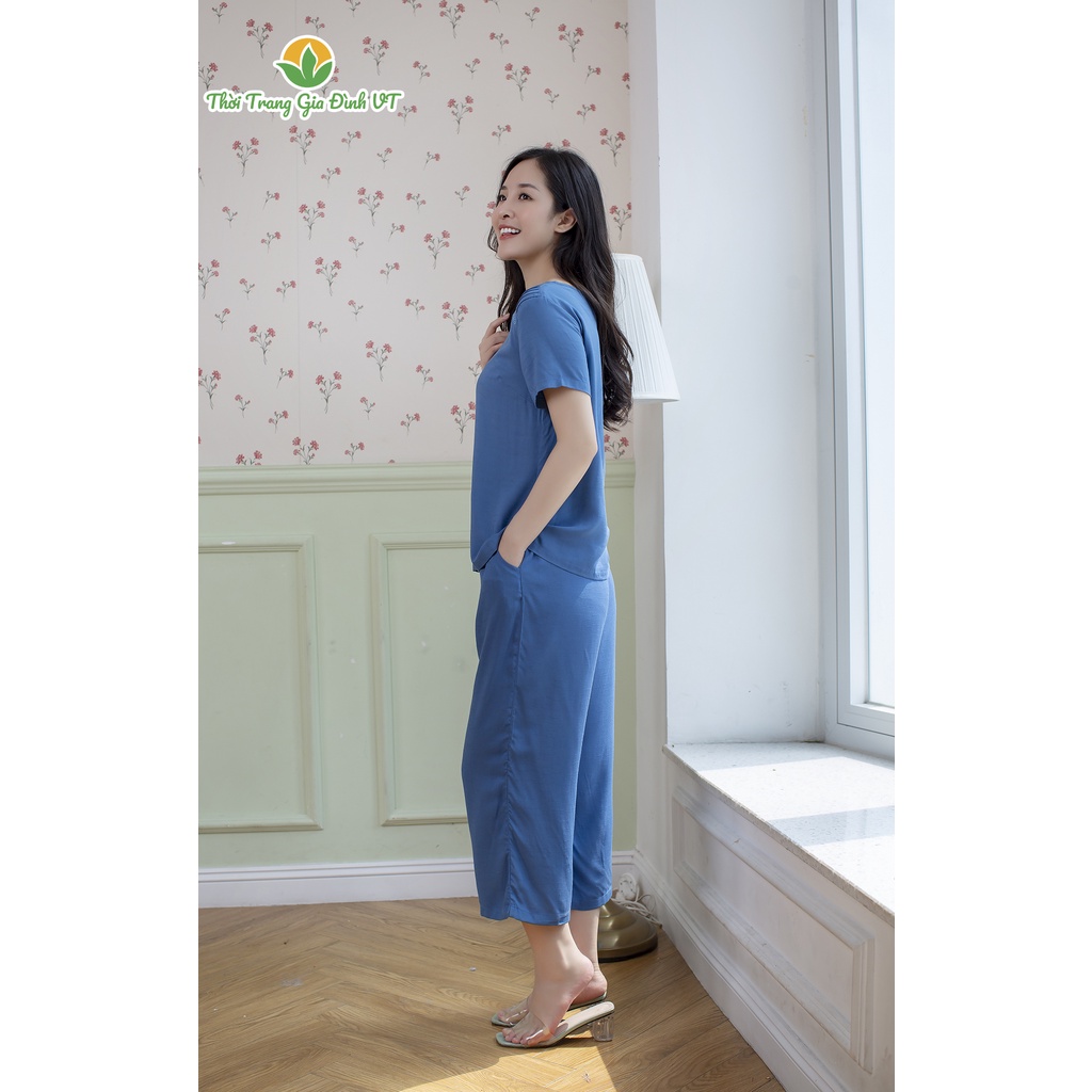 Bộ lanh mặc nhà quần lửng, áo cộc trơn nữ B26.2106 - Thời Trang Gia Đình VT | BigBuy360 - bigbuy360.vn