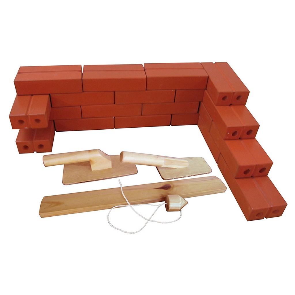 Đồ chơi gạch gỗ xây dựng 42 viên cỡ lớn kèm dụng cụ xây, đồ chơi gạch gỗ xây dựng các công trình tư duy giáo dục cho bé