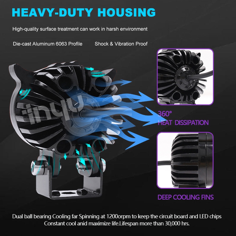 Đèn pha bên ngoài dành cho xe máy Đèn pha LED 2,5 inch với thấu kính Đèn lái xe màu vàng trắng Đèn pha kép màu cú 12V-90V cho xe đạp đường phố ATV