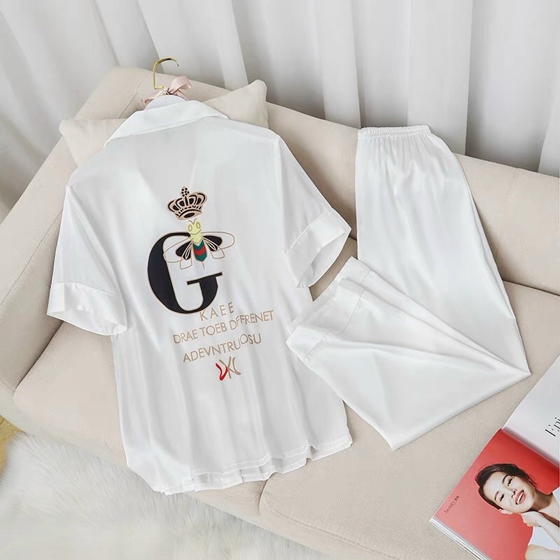 PIJAMA CỘC DÀI CON ONG  LỤA CAO CẤP QUẢNG CHÂU