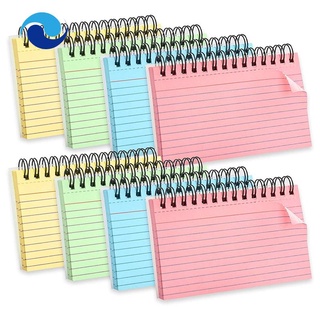 8Pcs Multicolor Index Cards Ruled Index Cards Sprial Note Taking Paper in Multiple Colors for School, Memo Scratch Pad