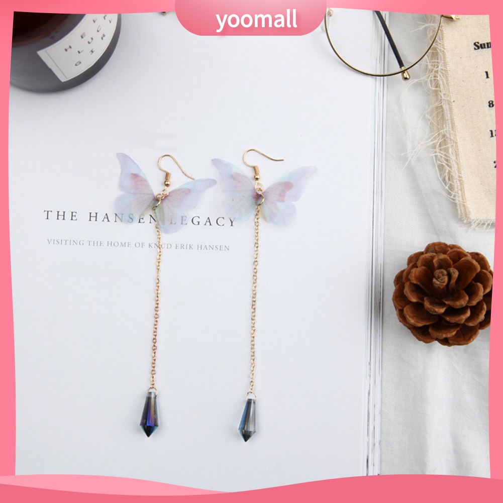 Yomall♡ Đôi Bông Tai Dáng Rơi Họa Tiết Cánh Bướm Đính Đá Thời Trang Cho Nữ