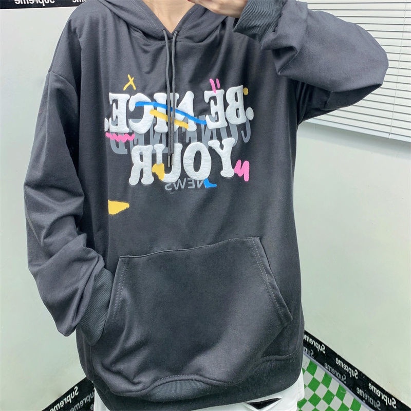 ZHELIHANGFEI Áo len in áo len tay dài kiểu dáng rộng theo phong cách sinh viên