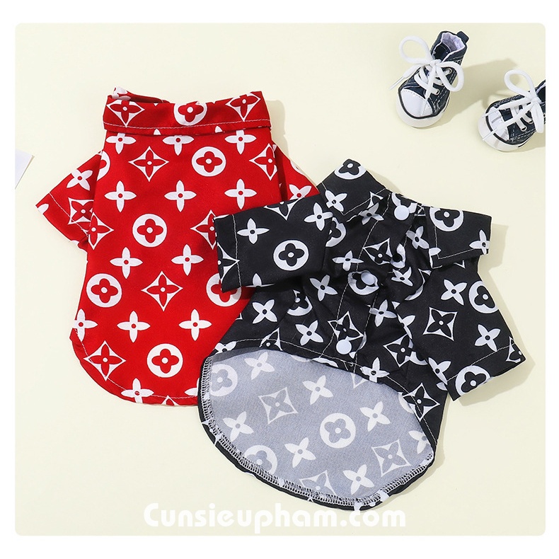 Áo sơ mi đỏ hoạ tiết sang chảnh cho chó mèo