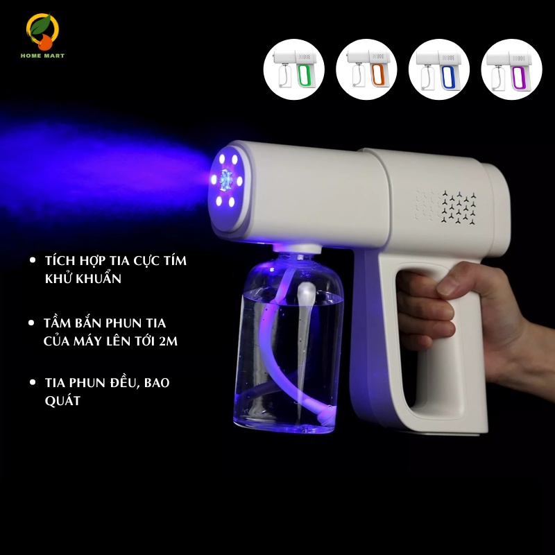 Máy khử khuẩn nano súng phun sương khử khuẩn cầm tay diệt vi khuẩn sát trùng K6 Laser 8 Mắt UV cổng USB không dây